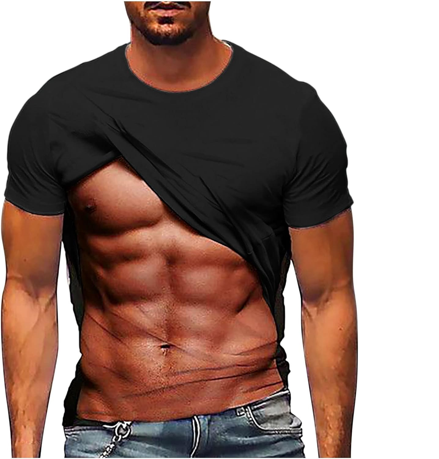 Mens T shirt Funny Fake Abs Muscle Tee for Men 3D Creative Body Print Shortsleeve Tee Tops Lifelike Six Pack Abs Shirt Christmas graphic tee nice