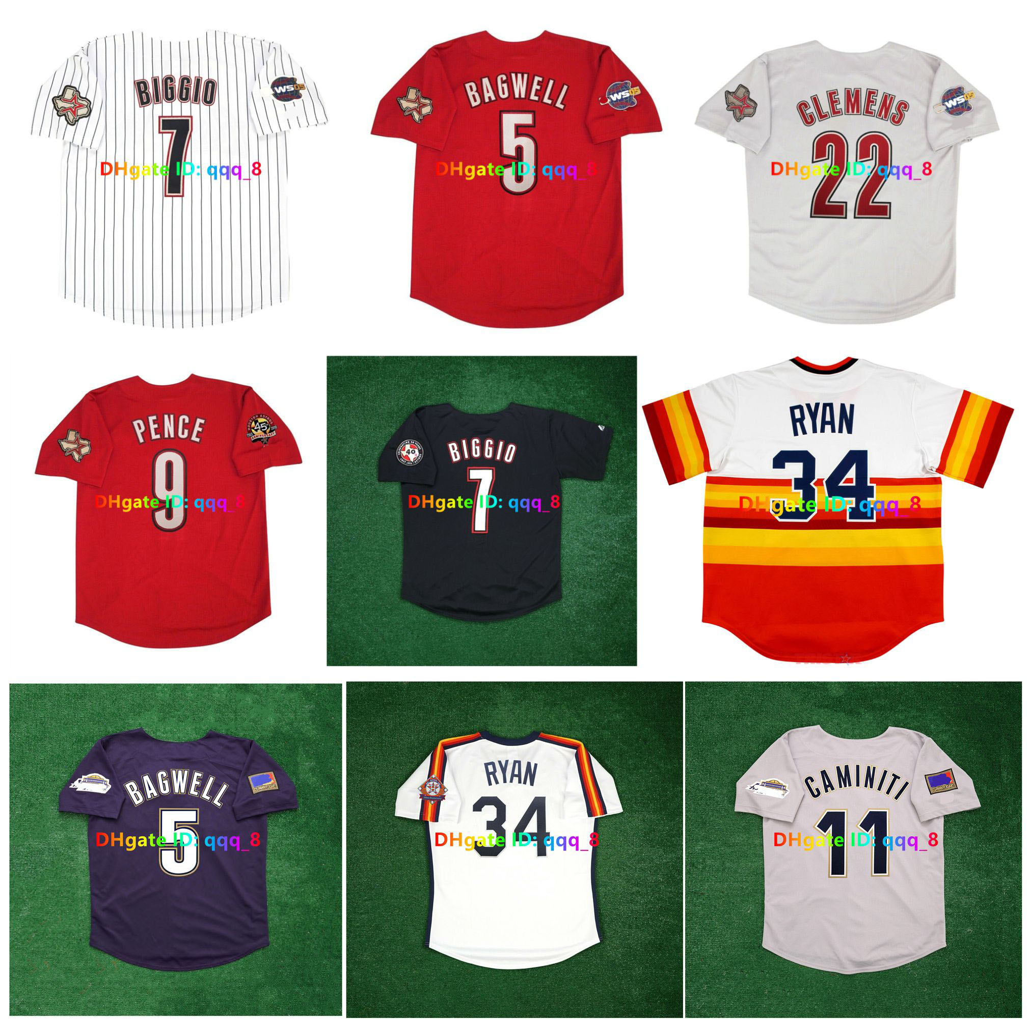 Craig Biggio Pettitte Nolan Ryan 1994 Astro Baseball Jersey Jeff Bagwell 2005 World Series Altuve Lance Berkman Roy Oswalt Ken Caminiti Randy Johnson Size S-4XL