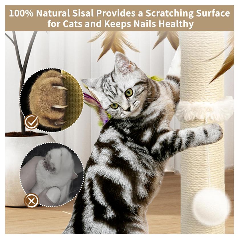 Post, Sisal Scratching Posts Indoor Cats Adults with Hanging Ball and Interactive Toys, 2 Mounting Methods Cat Scratcher for Kitten Cats, 25 inches