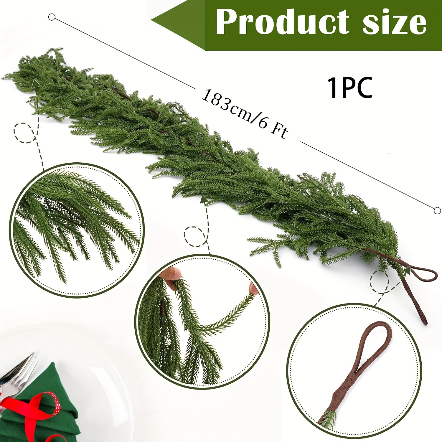 Realistic 6ft Artificial Norfolk Pine Garland with Green Vine for Christmas Decor dh5727163