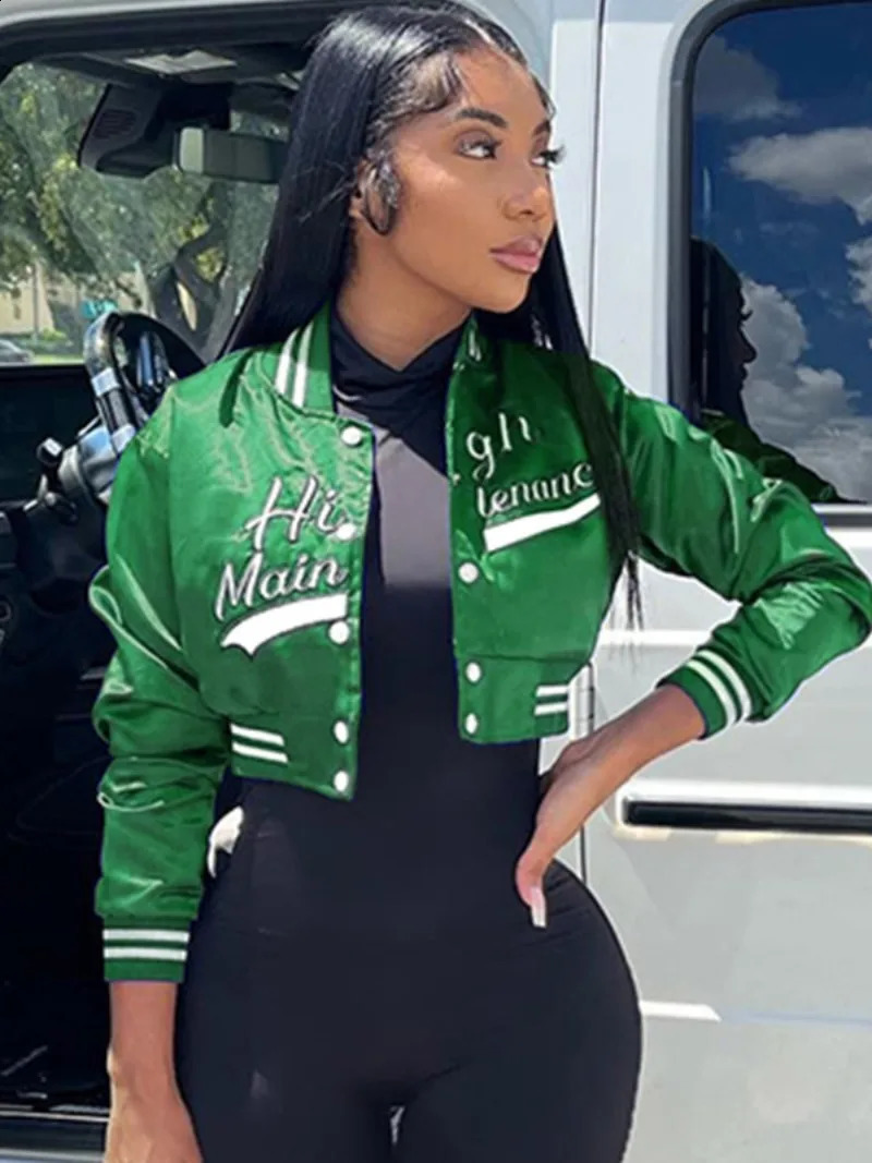 Letter Embroidery Womens Bomber Jacket Y2K Streetwear Fashion Single Chest Ultra Thin Short Jacket School Jacket 240927