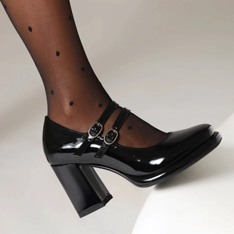 Elegant Womens High Heels Mary Janes Shoes Classic Dress Pumps Black White Block Heeled Wedding Office Shoes Female Large Size 240921