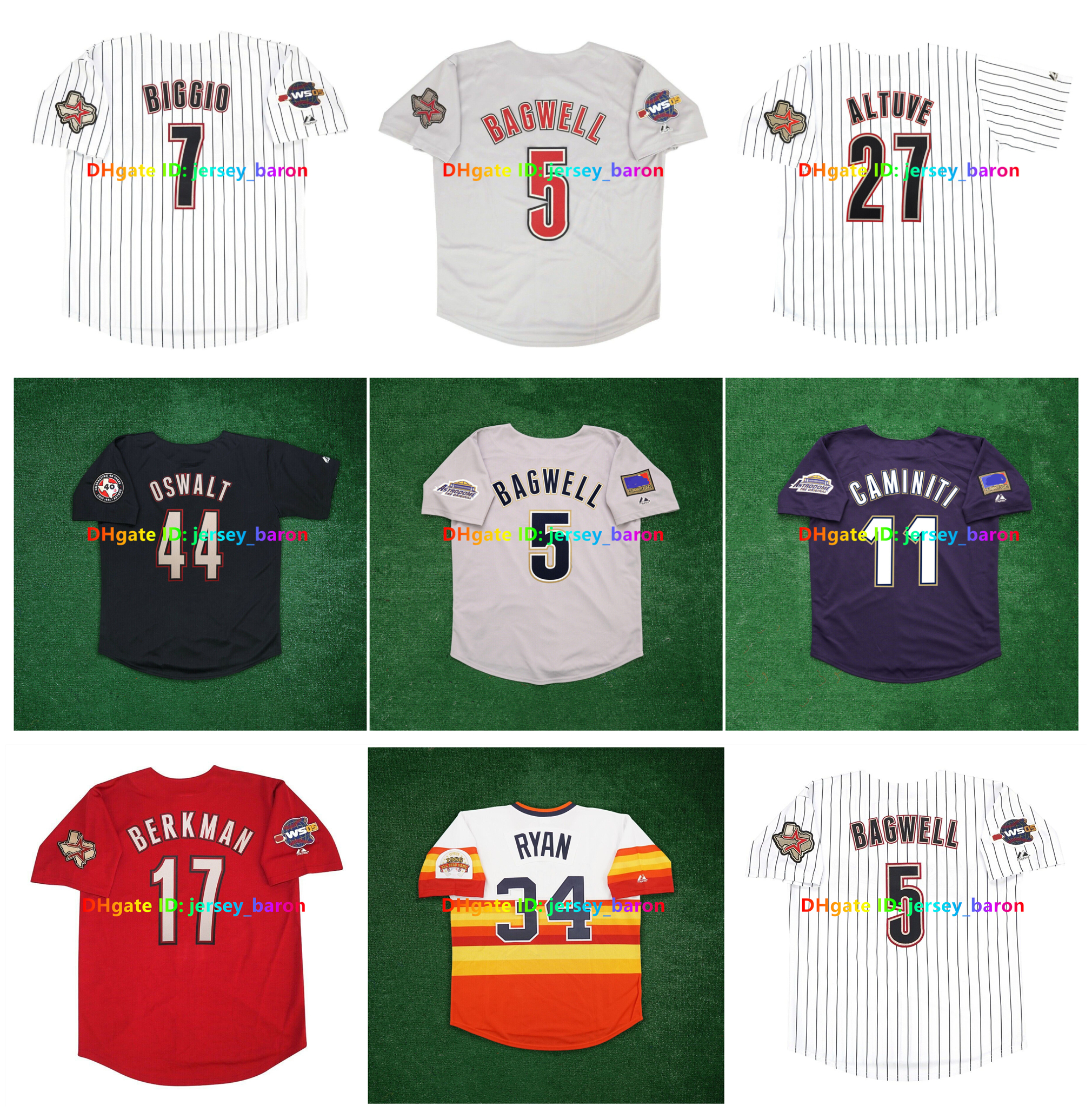 Craig Biggio Pettitte Nolan Ryan 1994 Astro Baseball Jersey Jeff Bagwell 2005 World Series Altuve Lance Berkman Roy Oswalt Ken Caminiti Randy Johnson Size S-4XL