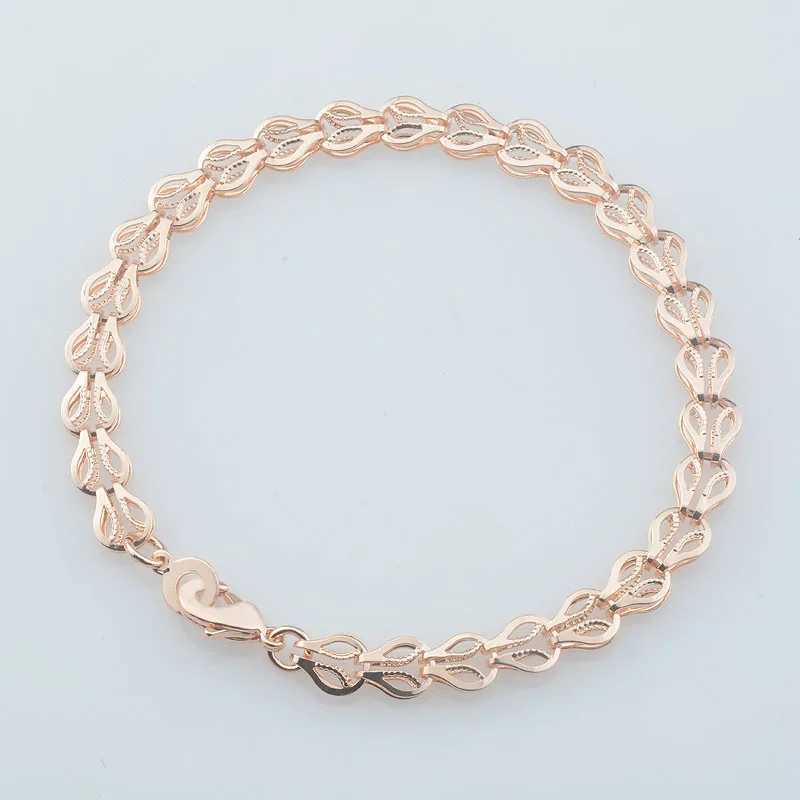 6mm Wen 585 rose gold colored feather shaped double-layer snake necklace bracelet set jewelry Y240926
