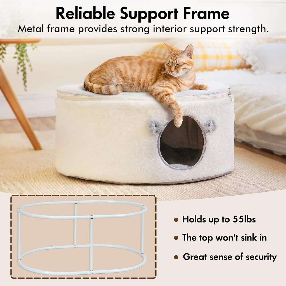 Cat suitable for indoor cats, fluffy hole, large enclosed house, pet bed hammock with detachable and washable cover, oval cat hiding