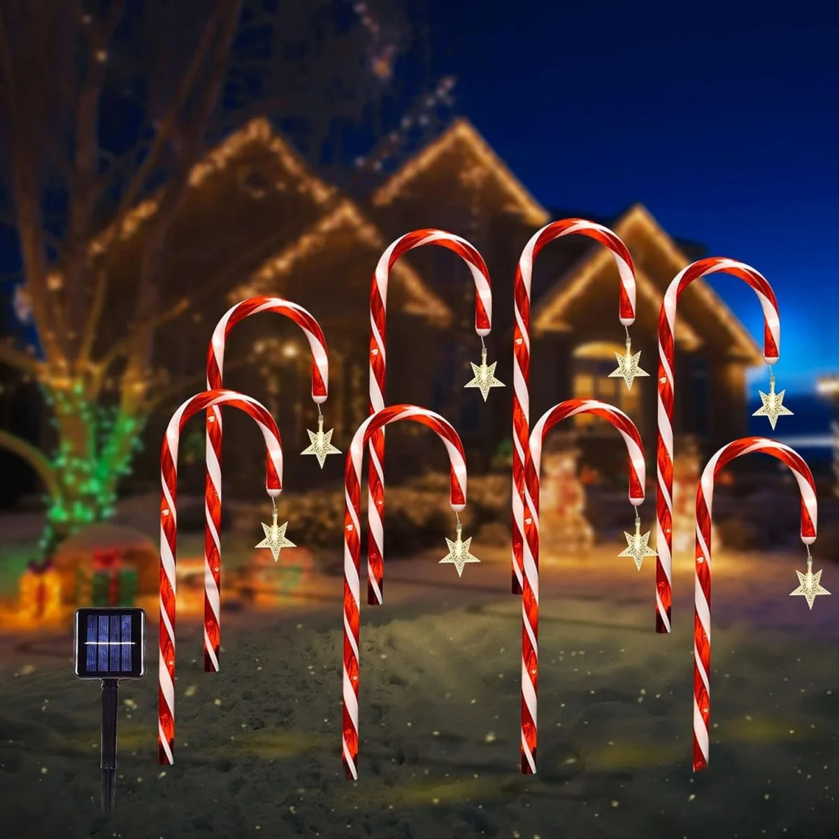 Christmas solar candy cane lights holiday parties courtyard paths atmosphere decoration props outdoor waterproof night 241019