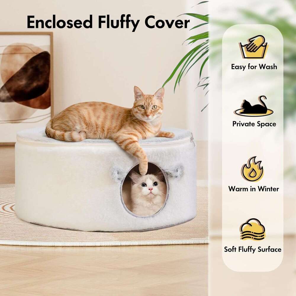 Cat suitable for indoor cats, fluffy hole, large enclosed house, pet bed hammock with detachable and washable cover, oval cat hiding
