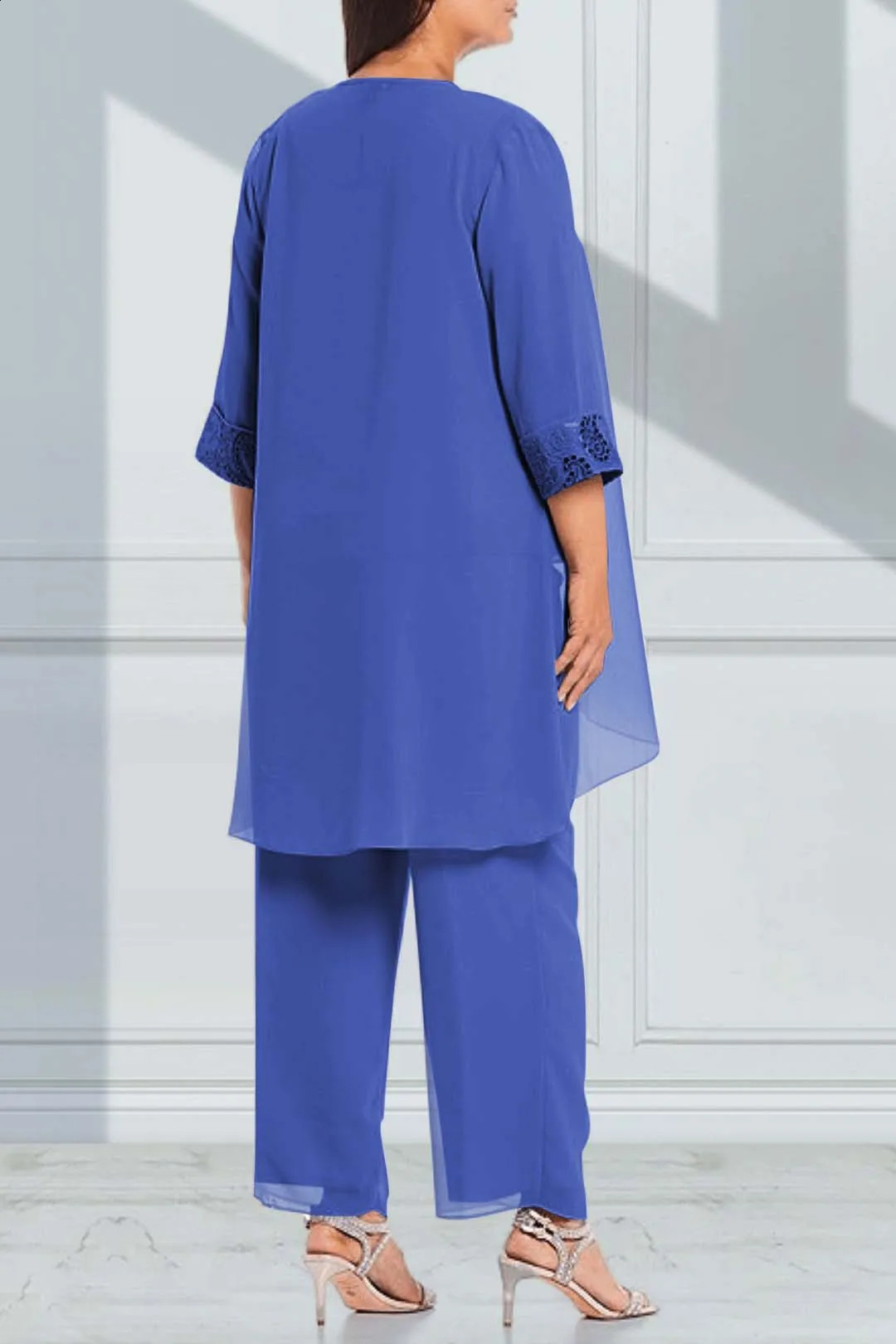 Plus Size Mother of The Bride Sequins Mesh Three Pieces Set Pant Suits Chiffon Casual Matching Elegant Basic Outfit 2024