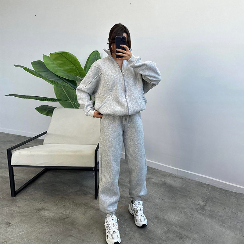 dongdumaoyi Women s clothing autumn new fashion zipper pocket hoodie loose sweatpants casual set F0927#78