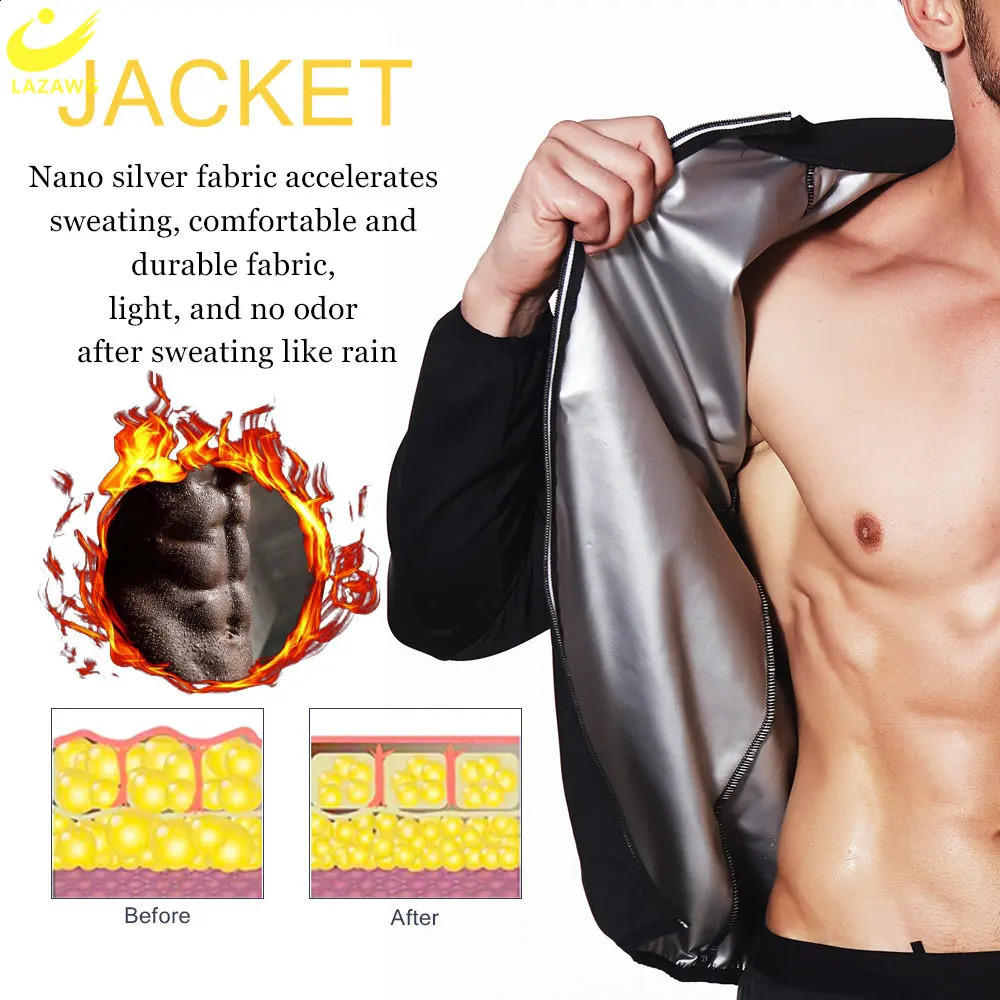 LAZAWG Mens Sauna Set Sweat Legs Pants Weight Loss Set Jacket Exercise Weight Loss Top Trousers Body Shaping Fat Gym 240927