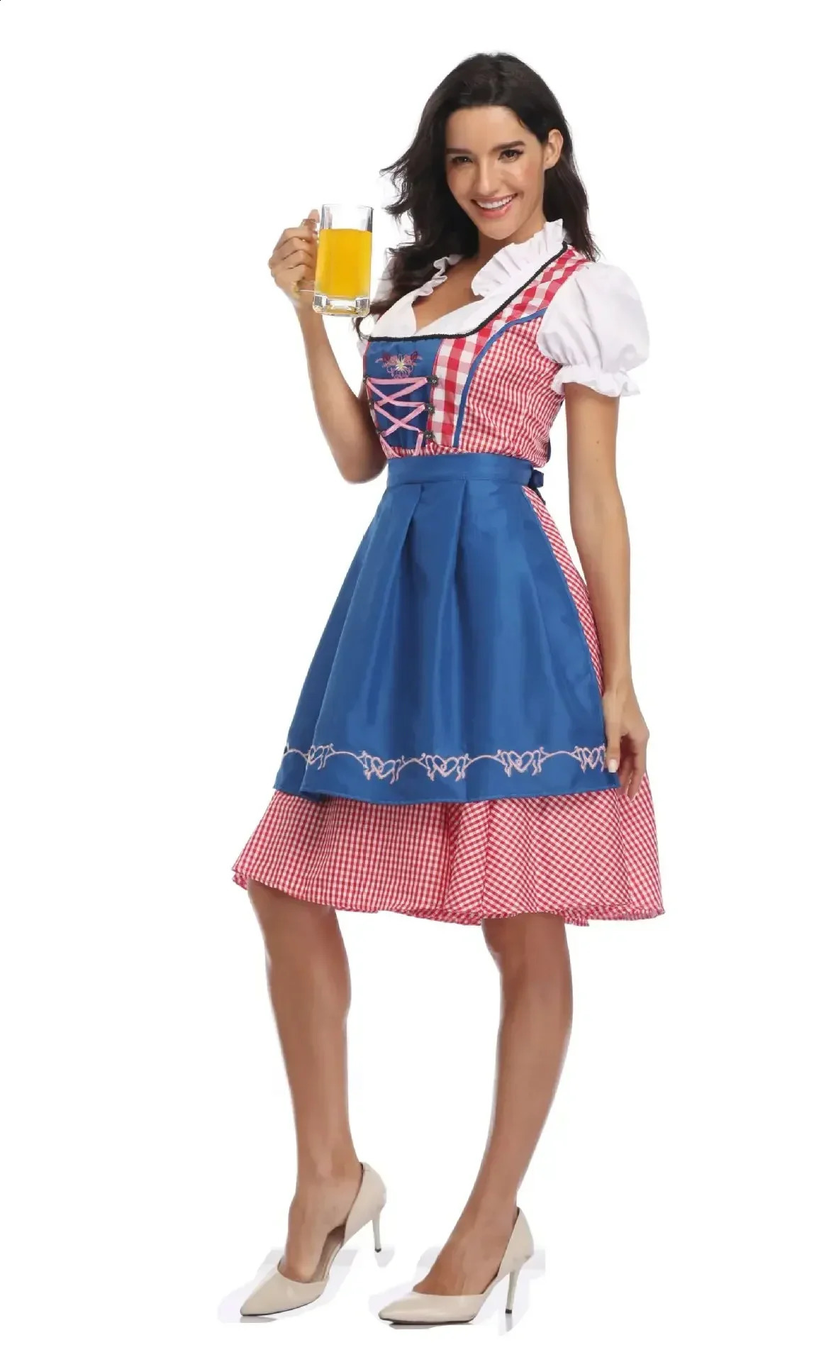 Bavarian Womens Beer Festival Dirndl Dress with Apron Beer Festival Bartender Attendant Costume Role Playing Carnival Halloween Party 240927