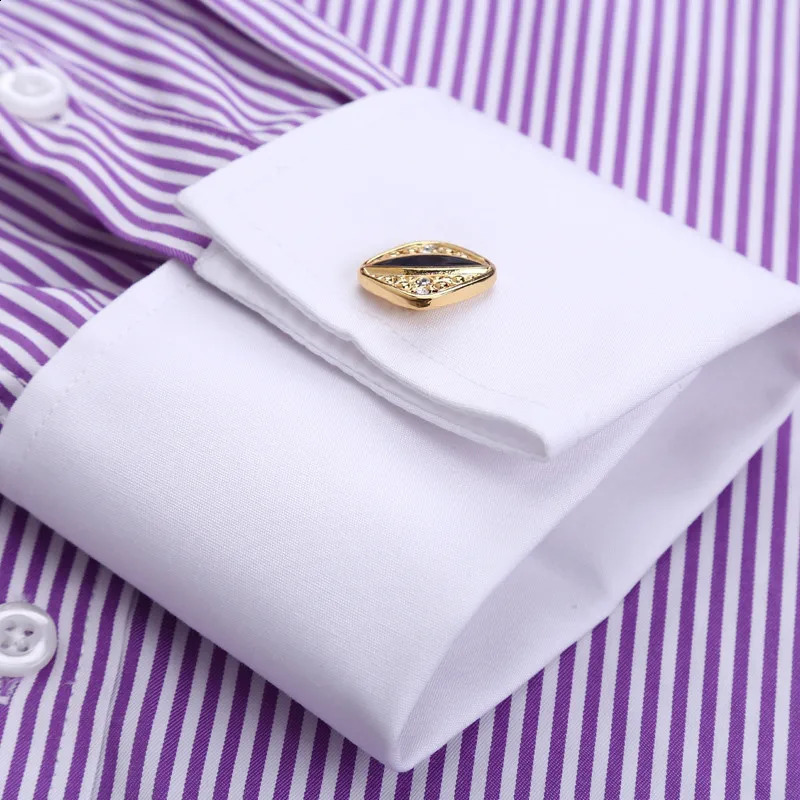 Classic French Cuff Mens Dress Shirt Long Sleeve Male Formal Wedding Party White Black Oversized Cufflink Shirts with Pocket 240927