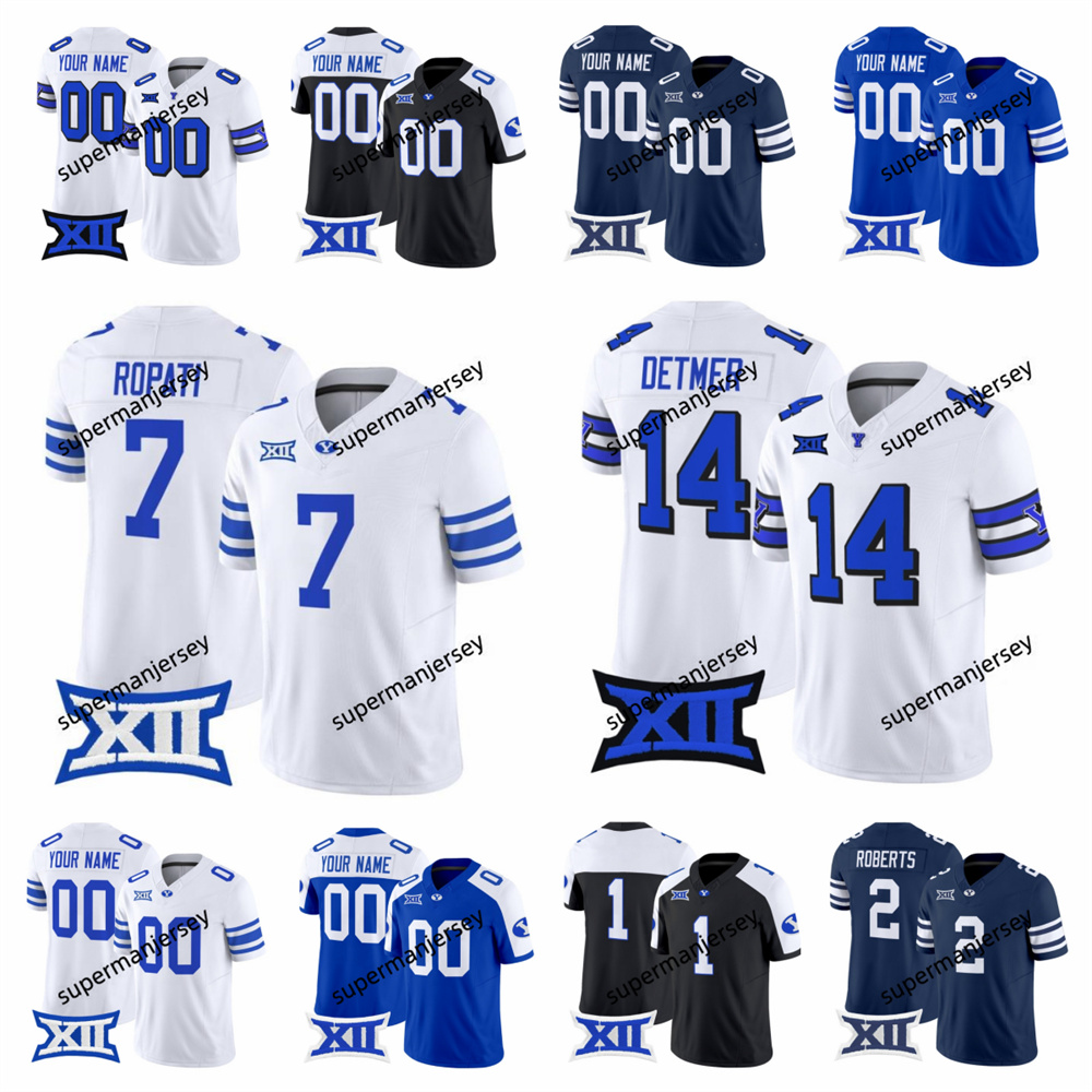 2024 NCAA XII BYU Cougars College Football Jersey 12 JAKE RETZLAFF 2 CHASE ROBERTS 11 HARRISON TAGGART HINCKLEY ROPATI 8 STEVE YOUNG 14 TY DETMER new
