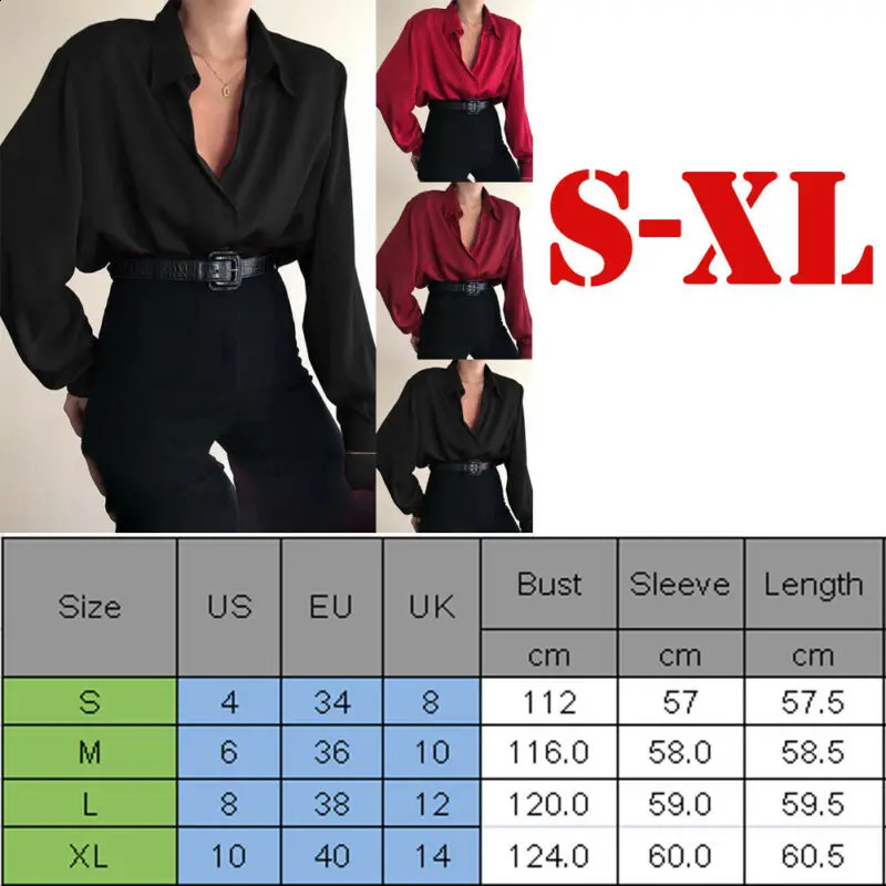 Women Button Blouses Turn Down Collar Shirts Office Lady Long Sleeve Casual Blouse Loose OL Shirt Baggy Tops RedWine Red Black y240926
