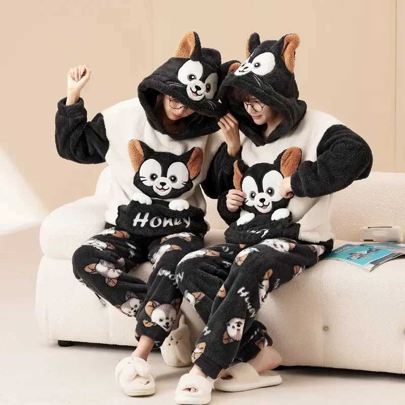 Plush Flce Pajamas Set for Couples Long Slve Hooded Winter Slpwear Warm u0026 Cozy Flannel Pajamas for Men u0026 Women L251018PPG1