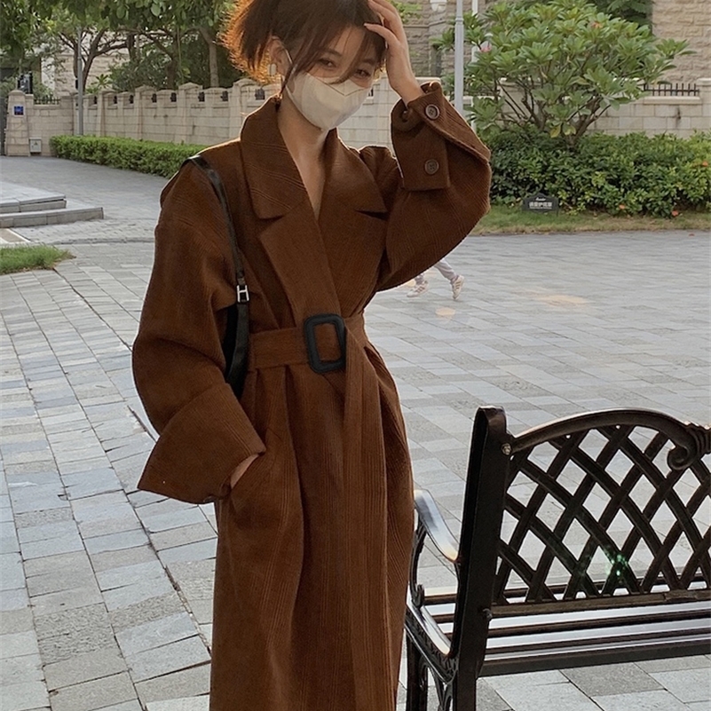 Lautaro Spring Autumn Long Brown Black Striped Oversized Trench Coat for Women Belt Clothes Runway Fashion 240926