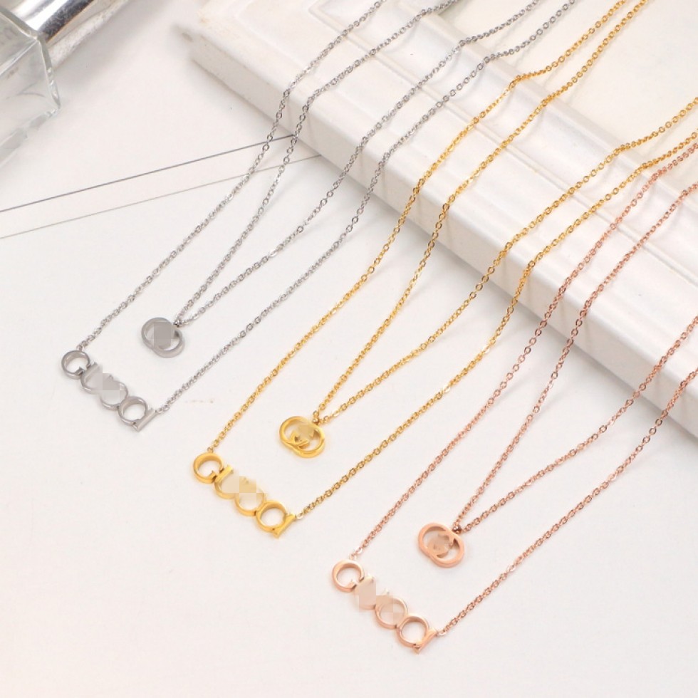 Women girl luxury designer 18K gold silver rose letter double choker necklace elegant Love 18K 316L stainless steel branded engrave chain Fashion Jewelry Lady Party