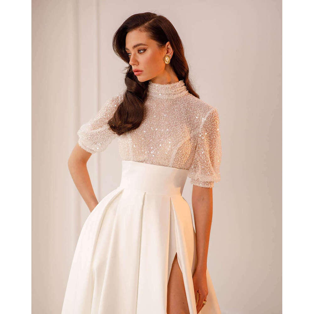 Wedding Princess Dresses A E High Neck Split Sequined Backless Or Length Long Bridal Gown Vestido De Novia Custom Made