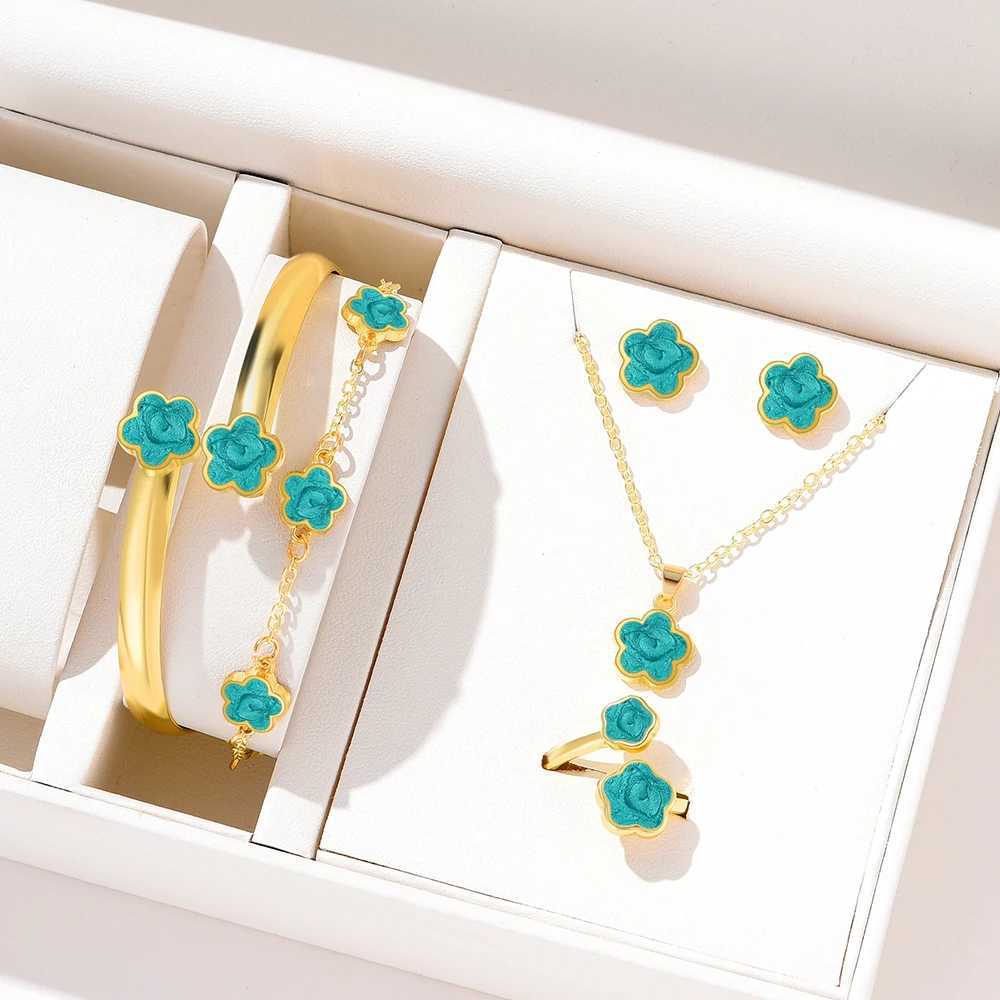 6-piece fashion and personalized minimalist embellishment oil drop lucky flower necklace bracelet earring set Y240926