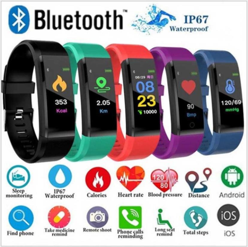 1 PC ID115 PLUS Color Screen Smart Bracelet Pedometer Watch Fitness Watch Running Walking Tracker Heart Rate Pedometer Smart Band4