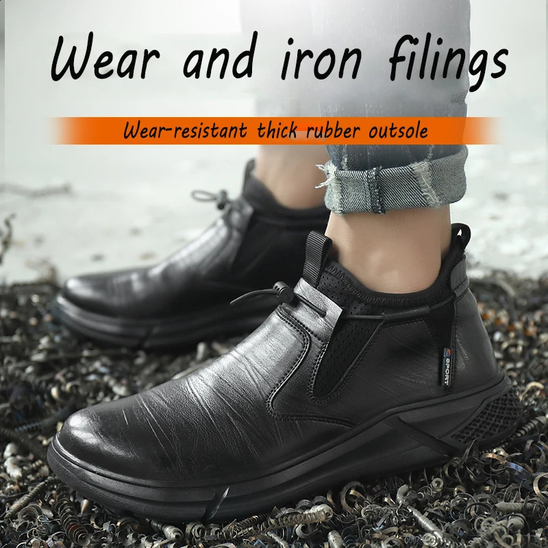 Work Black Leather Shoes For Men Indestructible Steel Toe Safety Sneakers Smashing Anti Piercing Male Footwear 240924