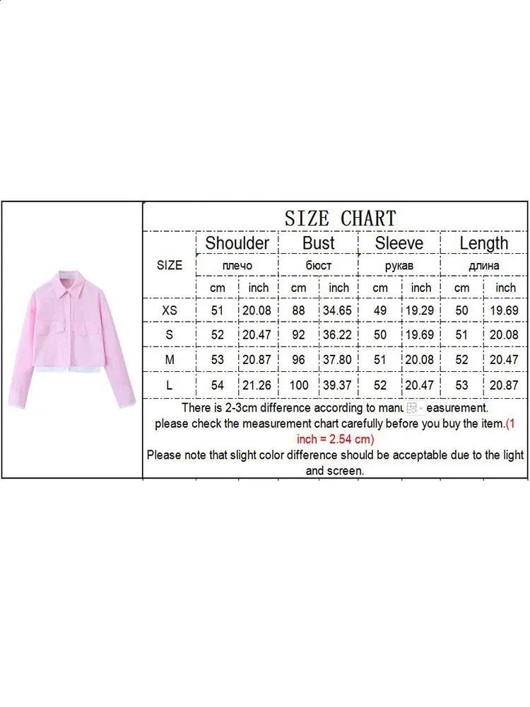 TRAF Fashion Woman Pink Patchwork Shirt Long Sleeve Cropped Shirts For Ladies 2024 Streetwear Button Up Blouses Tops 240926