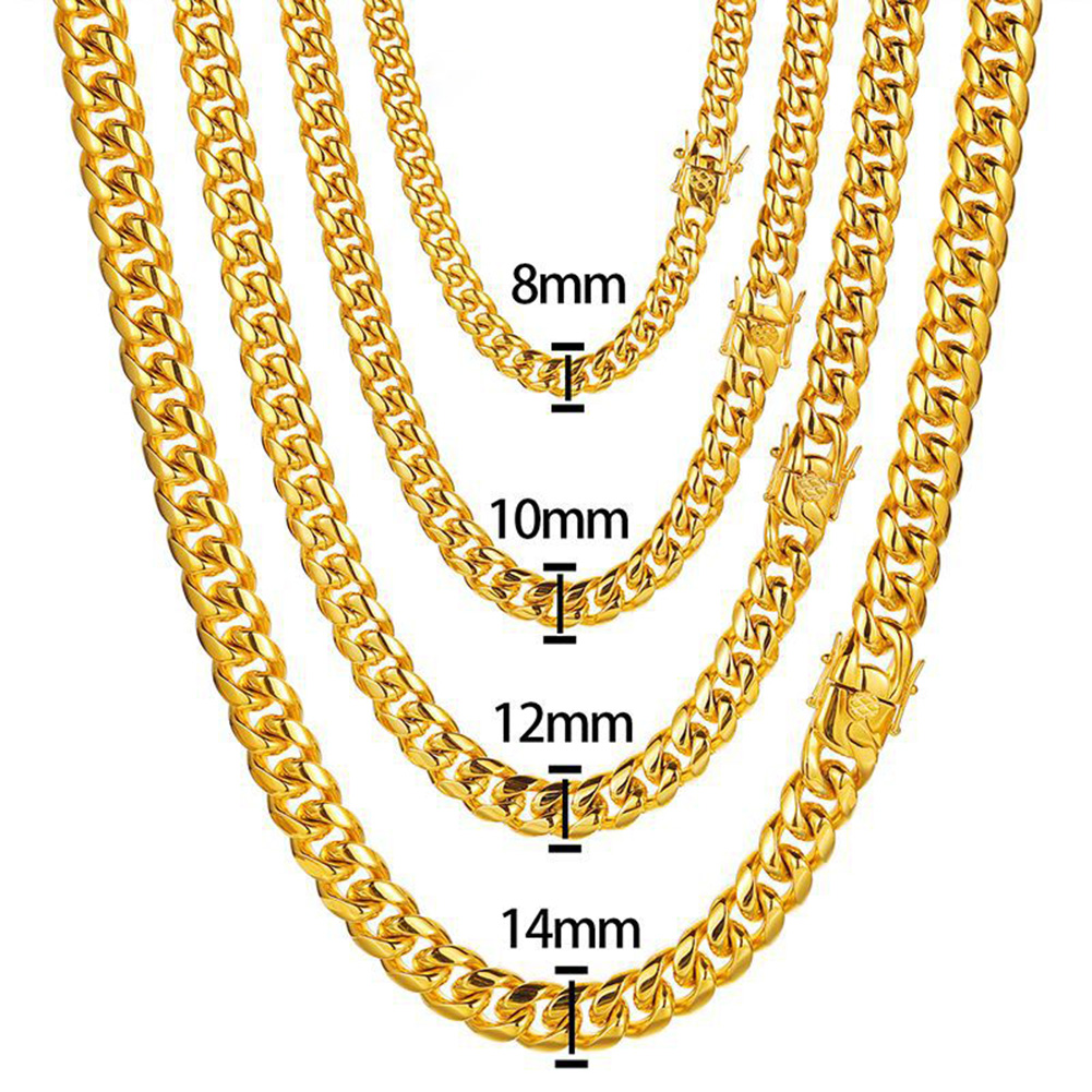New Cuban encrypted chain necklace 6-22mm Hip Hop Stainless Steel Link Chain Bib Clasp Mens Real Gold Plated Jewelry