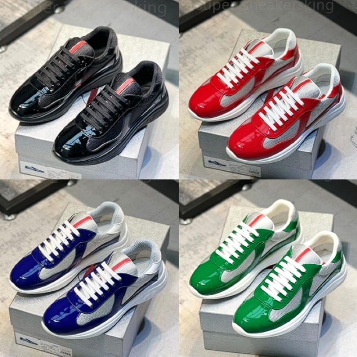 Designer Shoes America Cup Leather Sneakers Men Women Runner Trainers Men Women Leather Flat Trainers Black White Red Mesh Lace-up Casual Shoes size 35-46