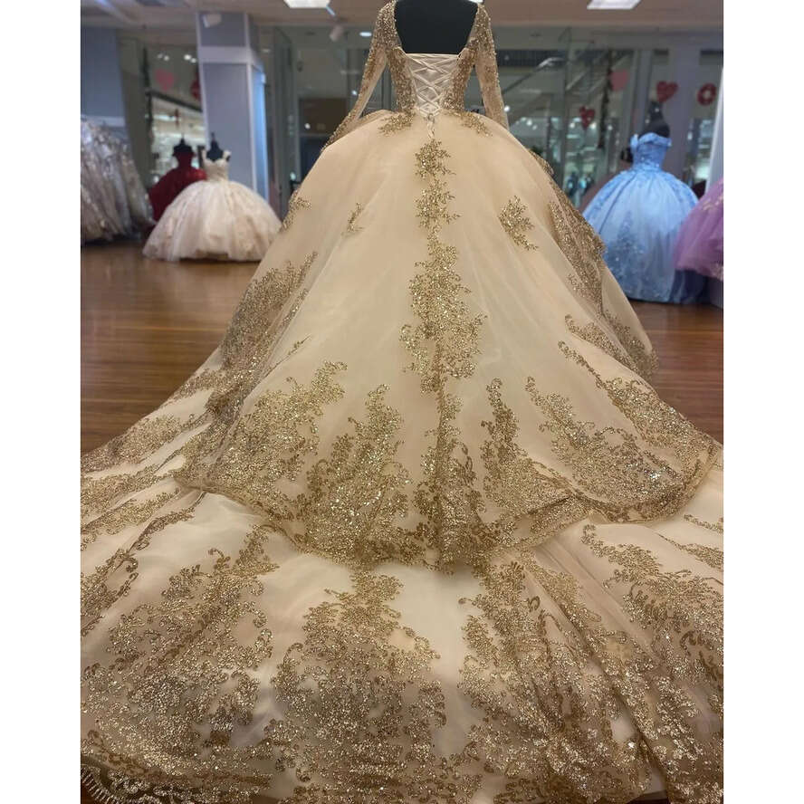 Beading Ball Gown Dubai Wedding Dress Princess Crystal Perals Long Sleeve D Wer Lace Bridal Gowns Beads Bride Robes De Marie S E 0218