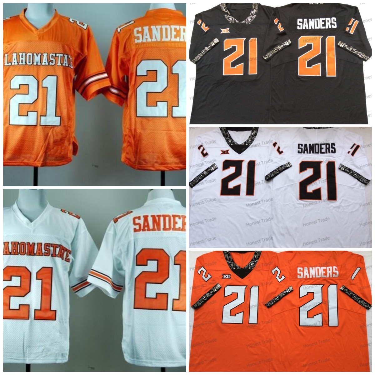 Oklahoma State Football Jerseys 21 Barry Sanders Orange White Black Men Sanders Stitched Jersey