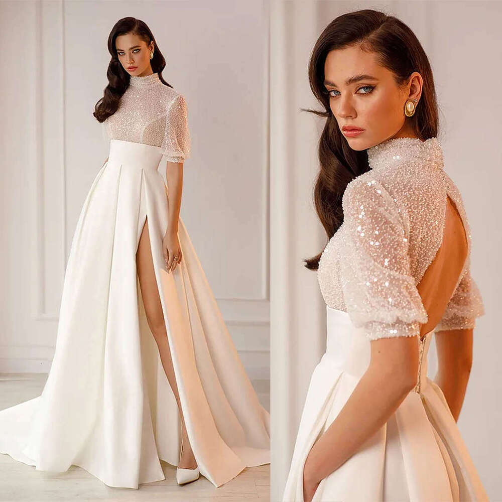 Wedding Princess Dresses A E High Neck Split Sequined Backless Or Length Long Bridal Gown Vestido De Novia Custom Made