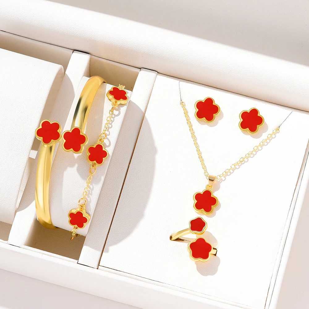 6-piece fashion and personalized minimalist embellishment oil drop lucky flower necklace bracelet earring set Y240926