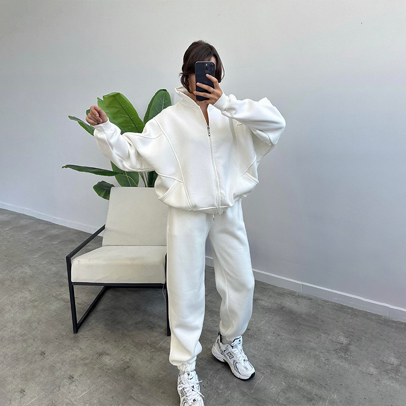 dongdumaoyi Women s clothing autumn new fashion zipper pocket hoodie loose sweatpants casual set F0927#78