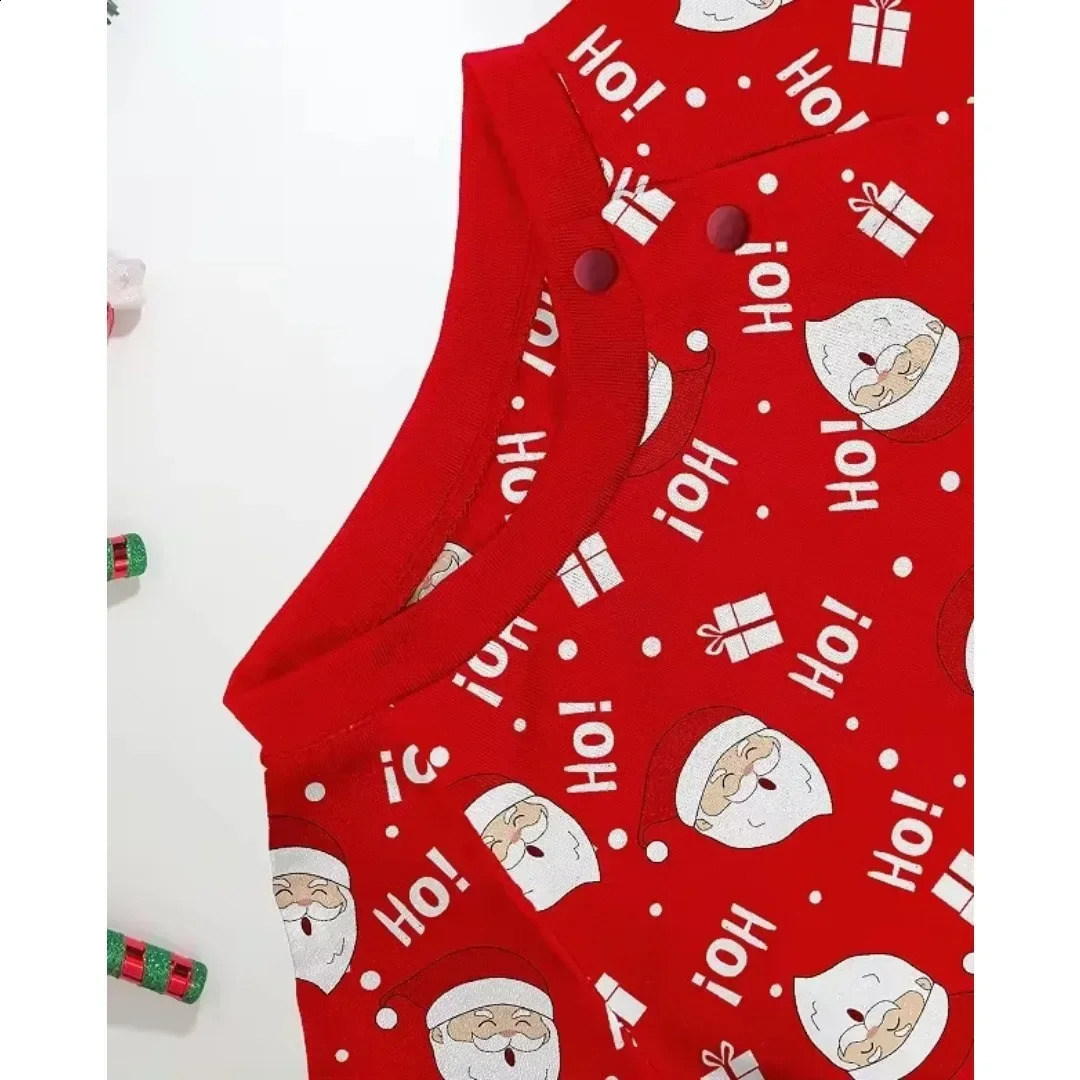 Christmas pajamas cute Santa Claus printing parents and children matching clothing set baby dog jumpsuit O collar 2 pieces of family 240926