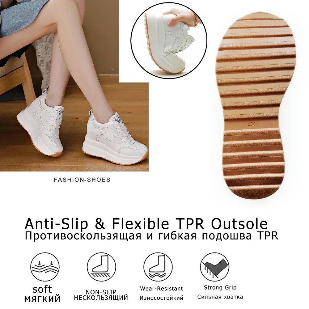 Fujin 10cm platform wedge sports shoes thick leather shoes womens summer shoes spring and autumn walking sports shoes fashionable 240926