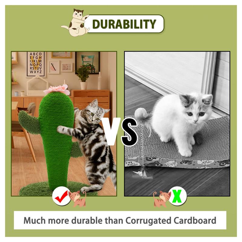 Cute Cat Cactus Floor-to-Ceiling Cat Scratching Post - Natural Sisal Cat Scratcher for Indoor Cats and Kittens