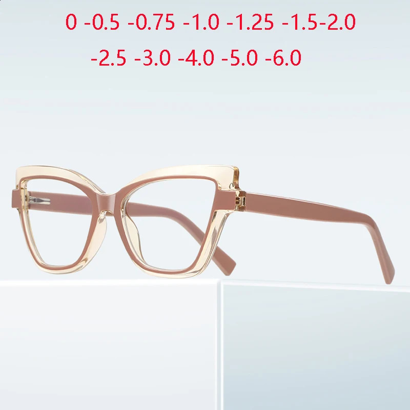 0-0.5-0.75 to -6.0 tea rack cat eye prescription glasses for low beam TR90 blue light blocker student Myopia Wonder 240924