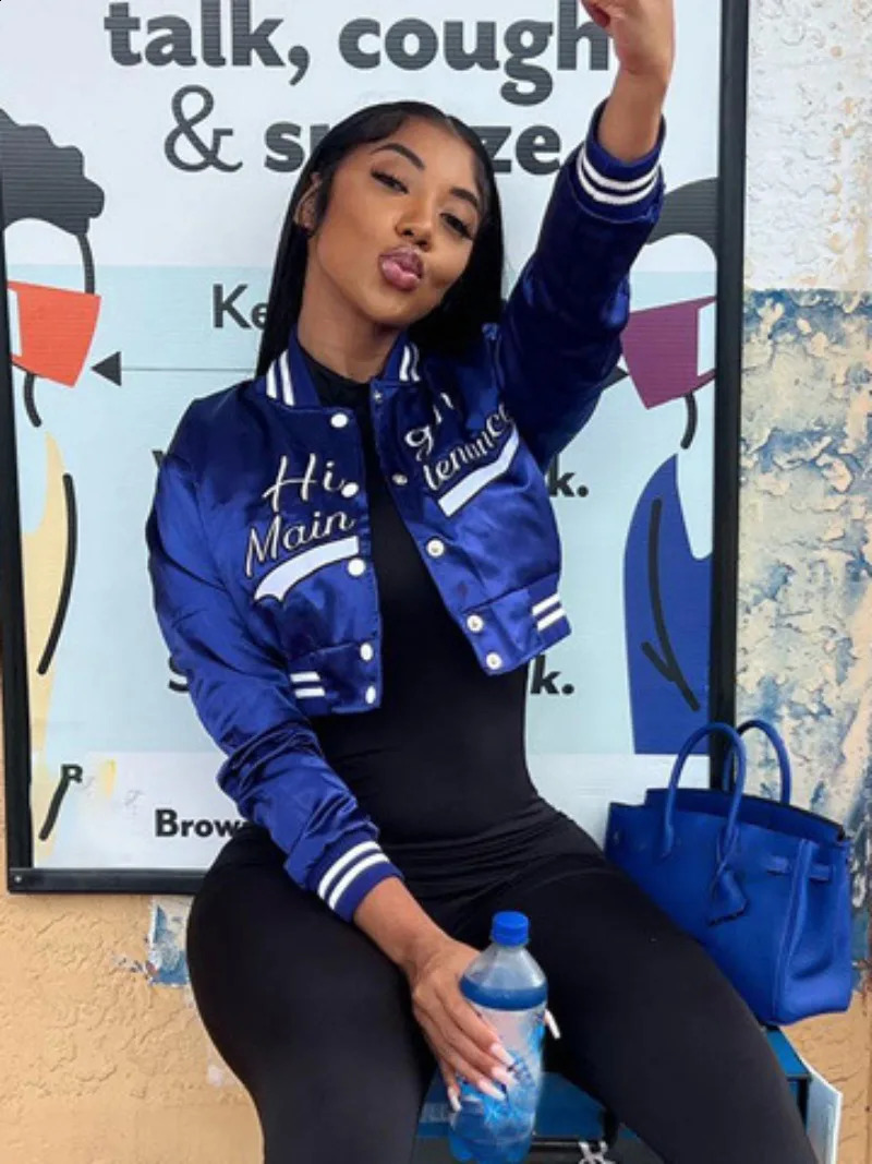 Letter Embroidery Womens Bomber Jacket Y2K Streetwear Fashion Single Chest Ultra Thin Short Jacket School Jacket 240927
