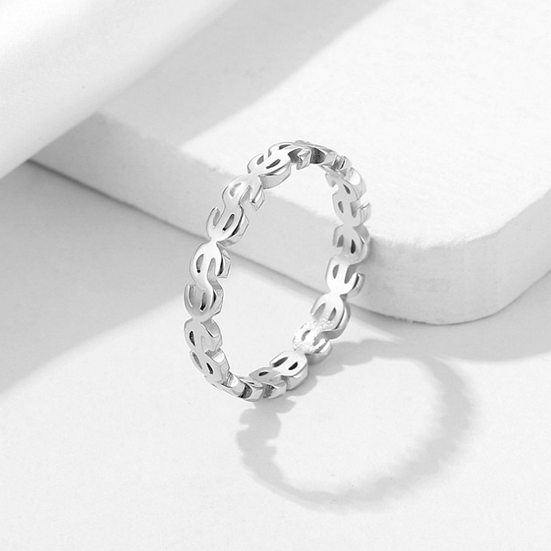Luxurious Stainless Steel US Dollar Symbol Ring 4MM Creative Designer 18K Gold Silver Plated TItanium Steel USD Rings for Women Men Wedding Jewelry Gi