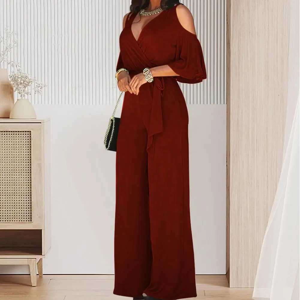 Stylish Formal OL Style Summer Jumpsuit Lace Up Women Summer Jumpsuit Deep Crotch OL Style Summer Jumpsuit Lady Garment M240926
