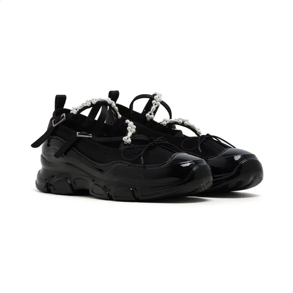 Thick soled high-quality womens casual flat shoes fashionable pearl shallow ankle strap womens dress flat bottom elegant Mary shoes 40 240926