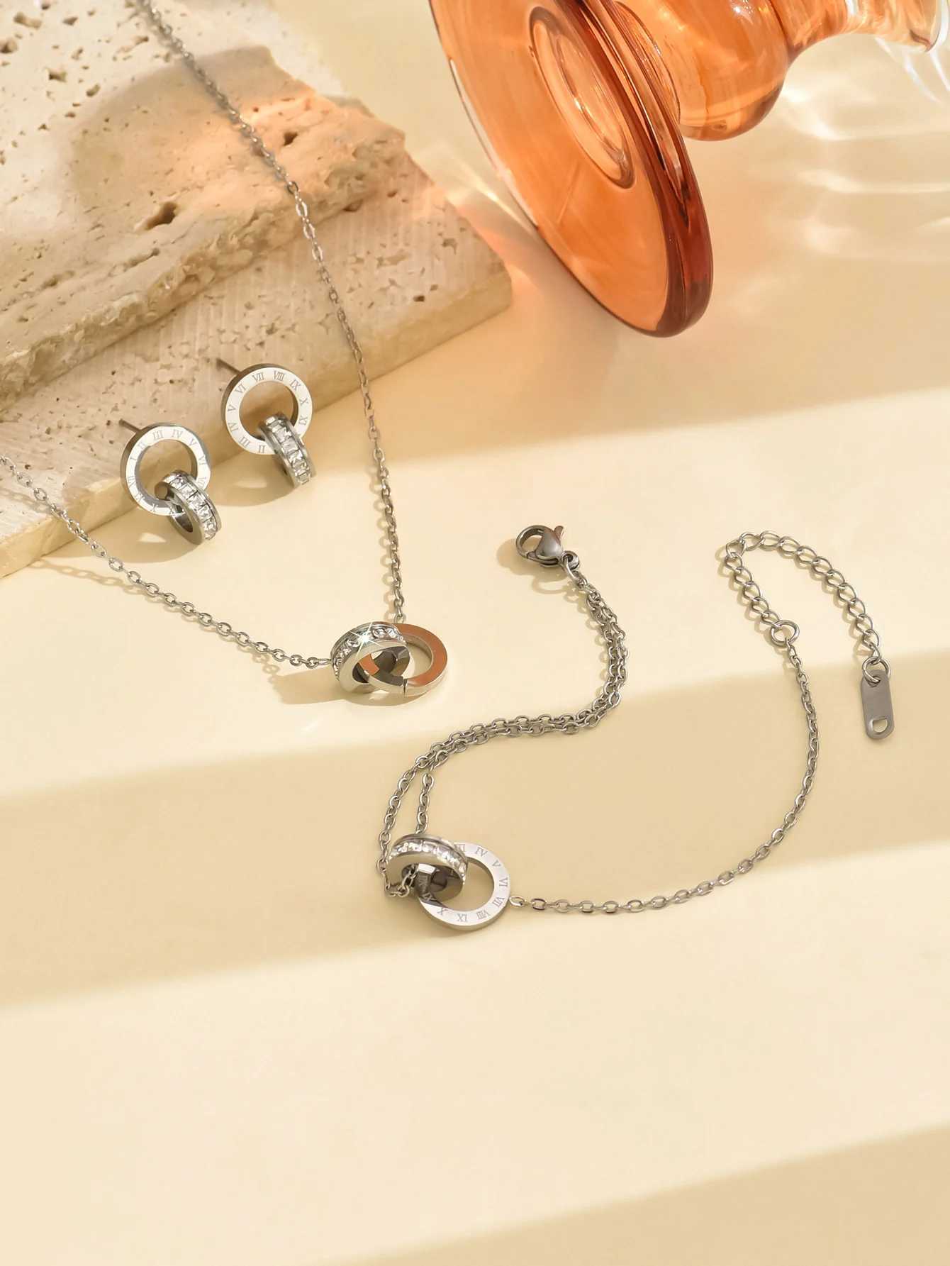 Ran Fashion Double Ring Necklace Bracelet Earring Set Wen Jewelry Y240926