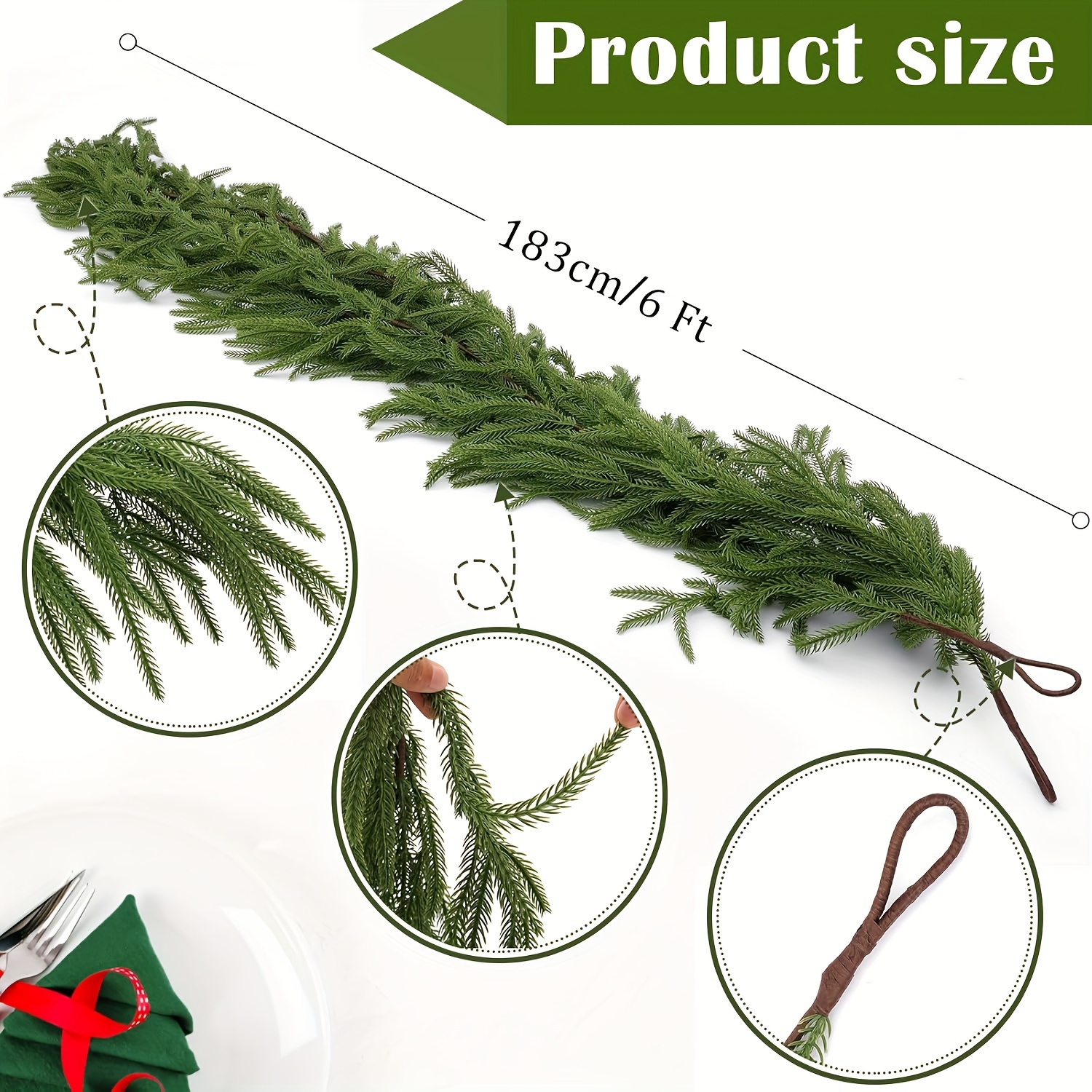 Realistic 6ft Artificial Norfolk Pine Garland with Green Vine for Christmas Decor dh5727163