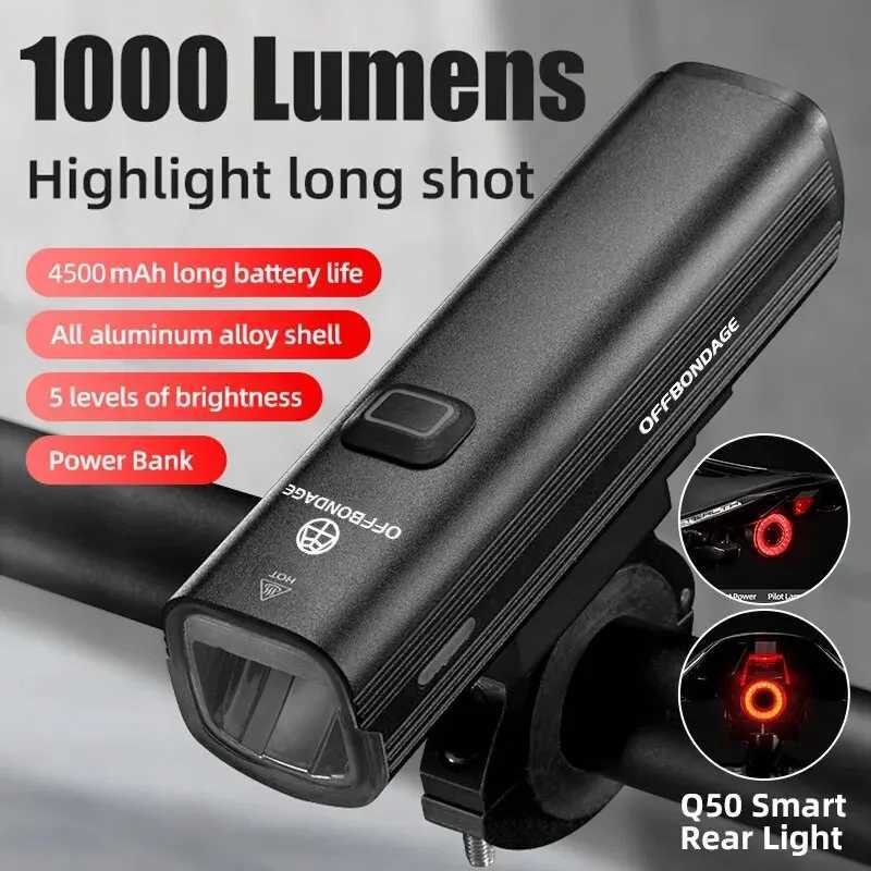 Offbondage bicycle light 1000Lumen bicycle headlight power pack flashlight handle USB charging MTB road highlight Y240921