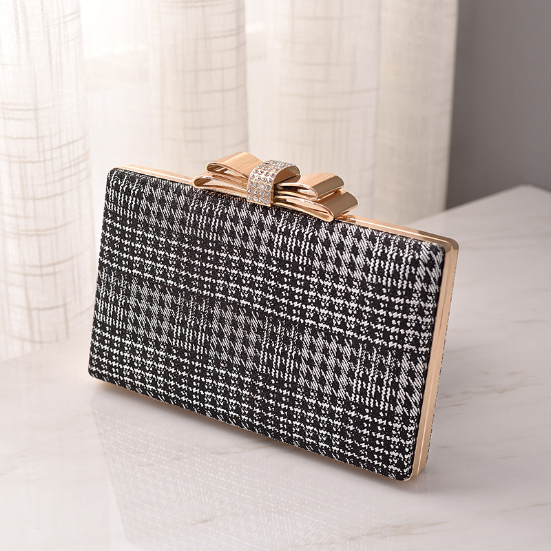 New socialite style dress bag Bow Black dinner bag Diamond embellish hold bag Small fragrance dress bag