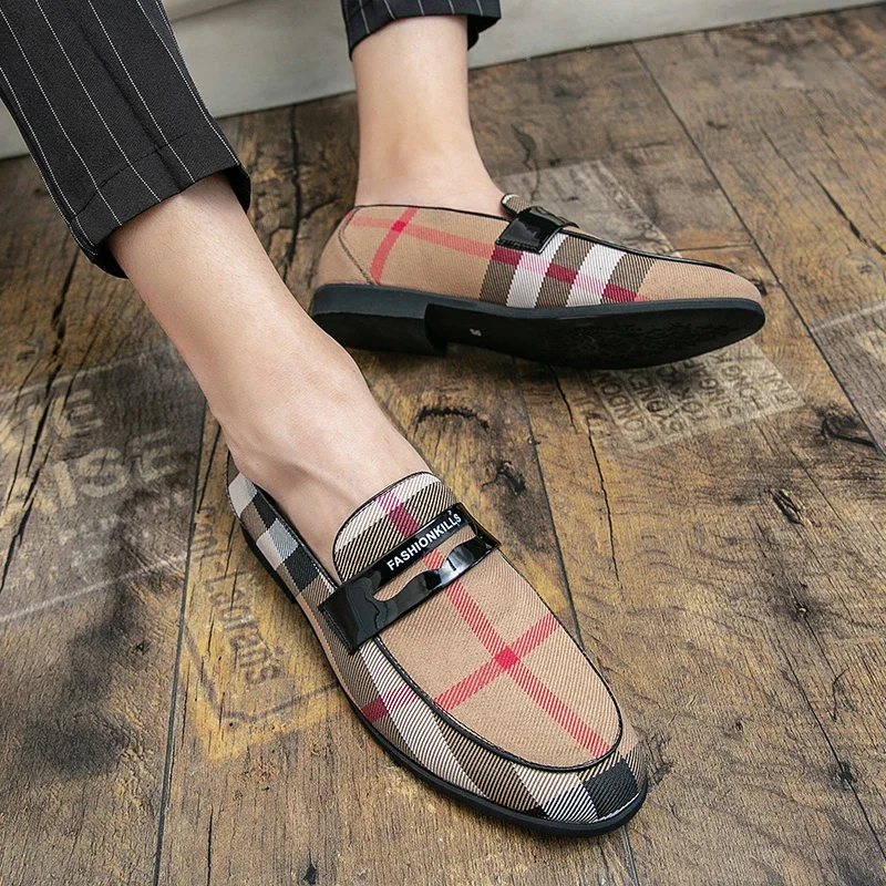 Mens Dress Designer Plaid Leather 2025 Fashion Handmade Wedding Party Brand Men Loafers Oxford Shoes Male dh1100220436
