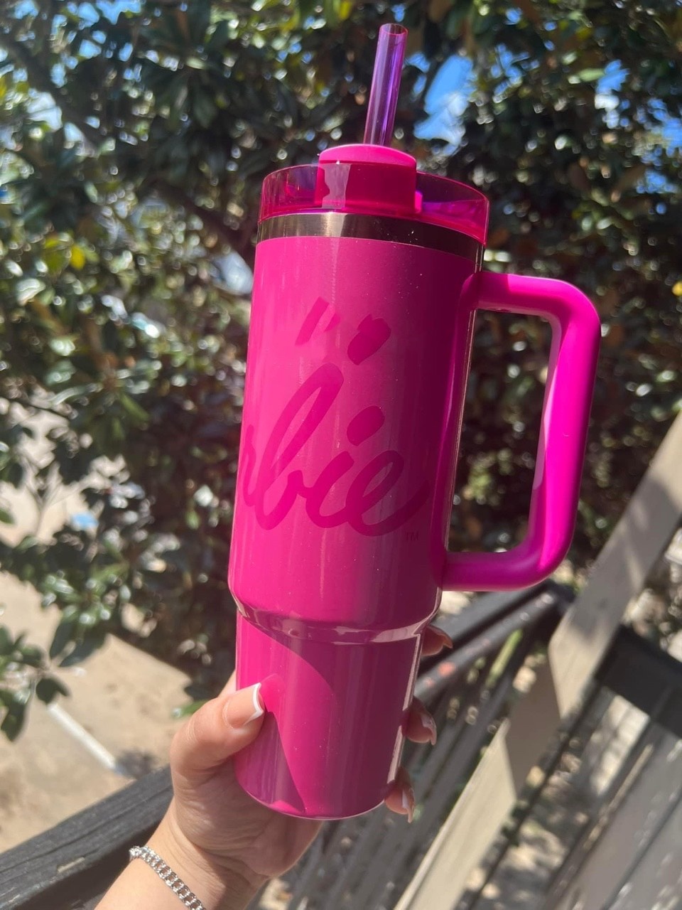 US STOCK Cobrand Hot pink Mugs Black Chroma H2.0 40oz Stainless Steel Tumbler Cup with Silicone Handle, Lid and Straw for Valentine's Day Gift, W