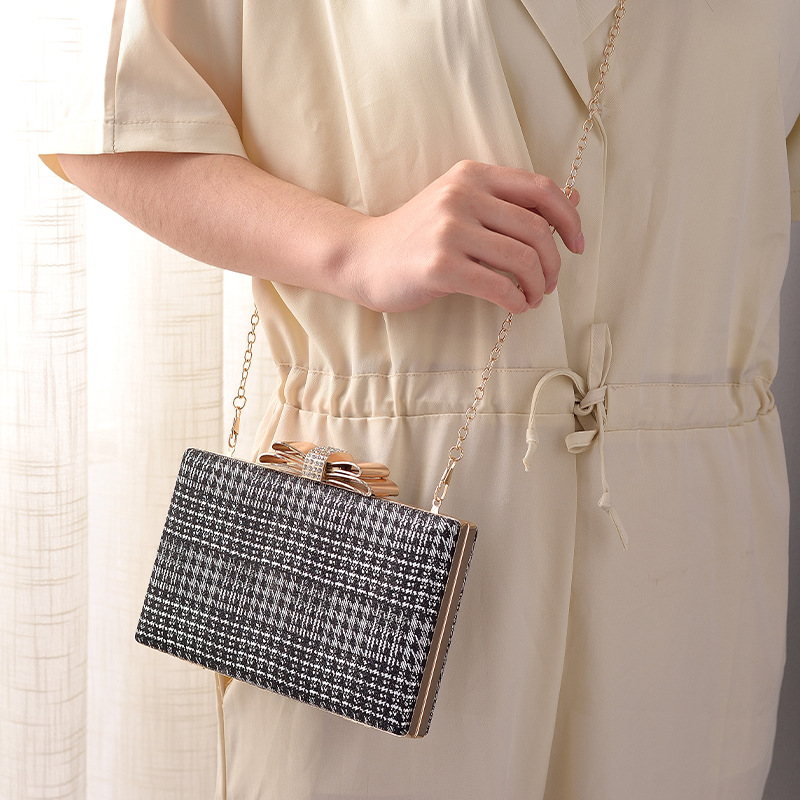 New socialite style dress bag Bow Black dinner bag Diamond embellish hold bag Small fragrance dress bag