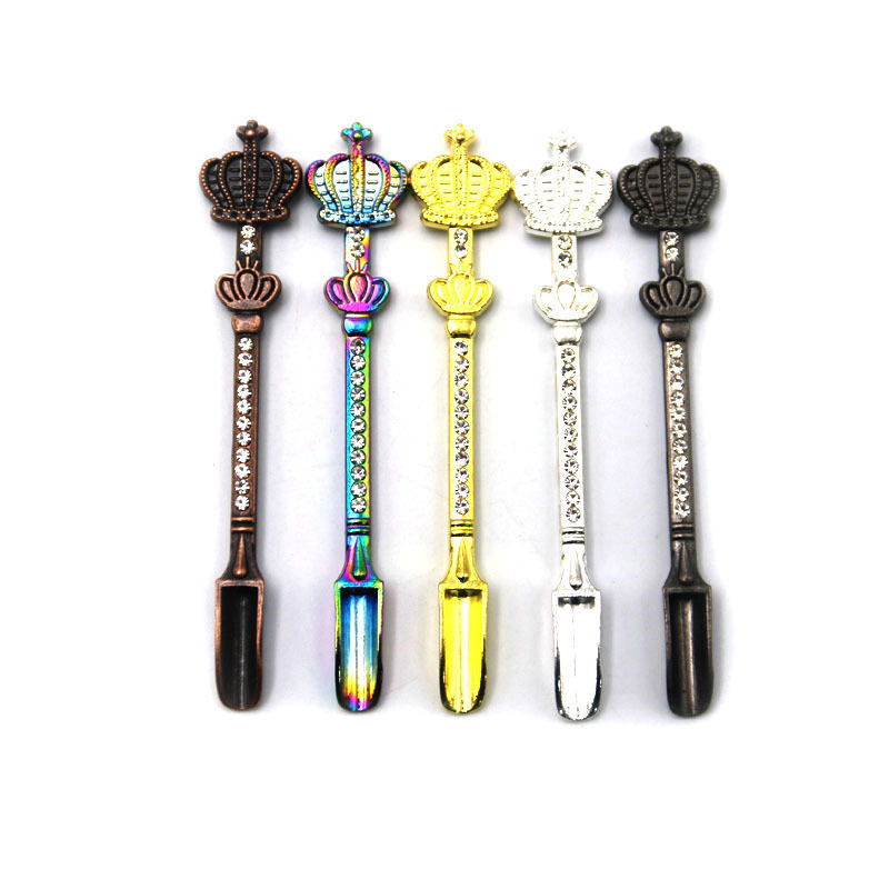 Portable Crown Crystal Metal Mini Shovel Spoon Wax Smoking Pipe Snuff Rainbow Powder Shovels Bronze Sniffer Spice Miller Scoop Herb Tools For Smoke Accessories