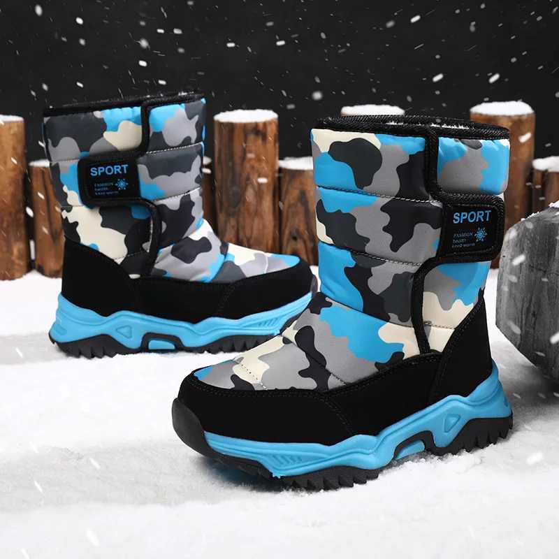 Kids Snow Boots Boys Warm Winter Shoes Outdoor Walking Sneakers Camouflage Comfortable Platform Plush Sports Boy BootsW251121